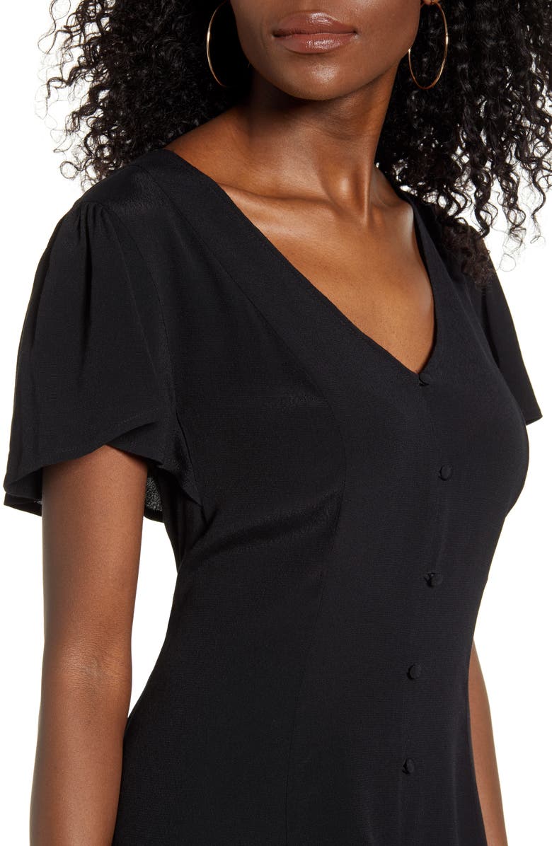 Row A Button Front Flutter Sleeve Midi Dress, Alternate, color, 