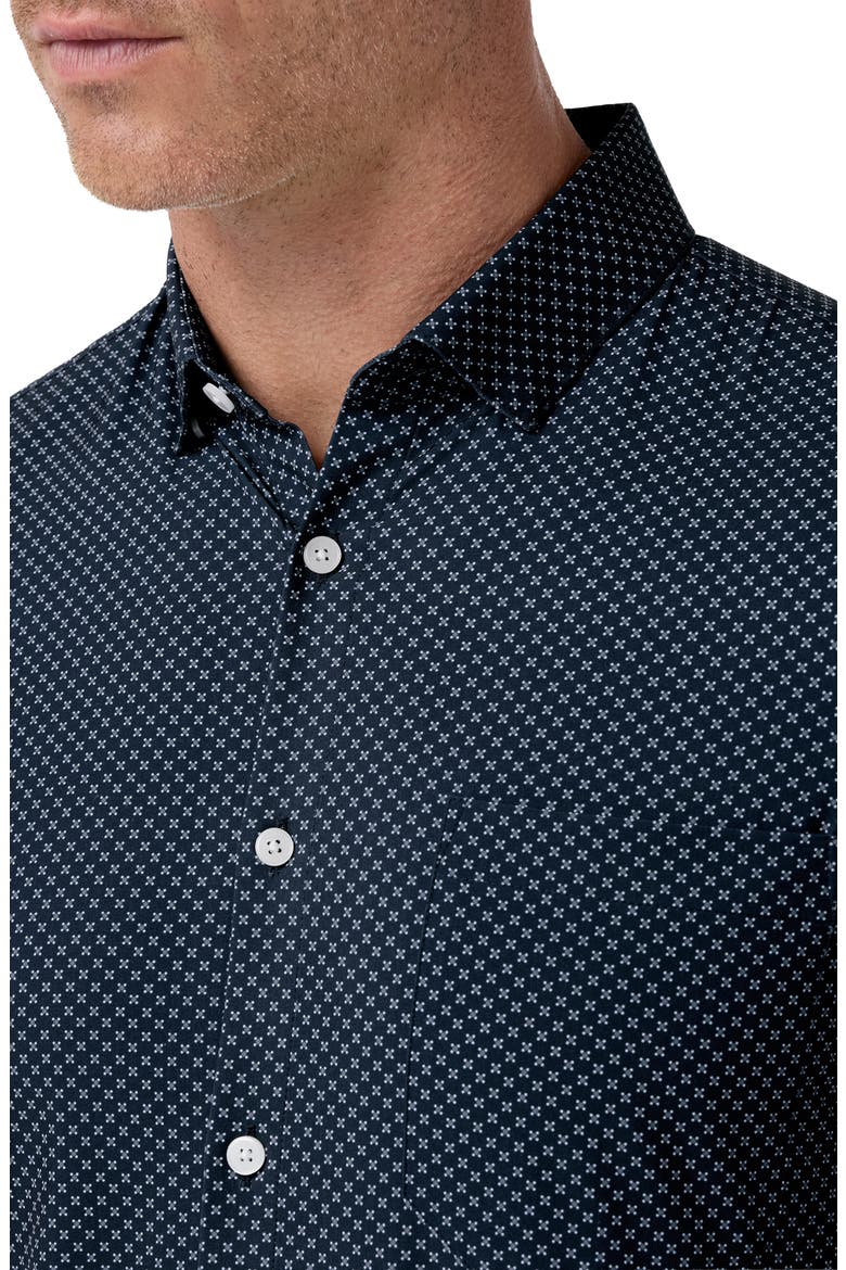 Leeward Performance Short Sleeve Button Up Shirt, Alternate, color, NAVY CREST DOT