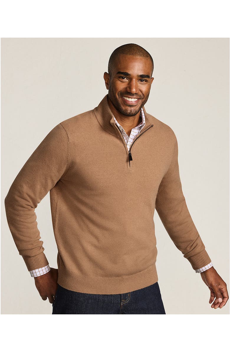 Lands' End Fine Gauge Cashmere Quarter Zip, Alternate, color, Classic Camel