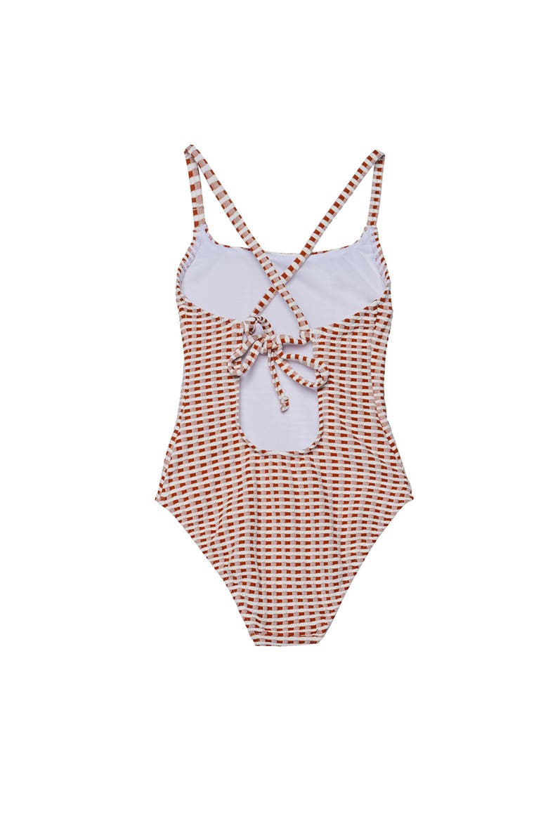 Gottex Kids Forever Gingham Textured Criss Cross Back Adjustable One Piece, Alternate, color, Brown