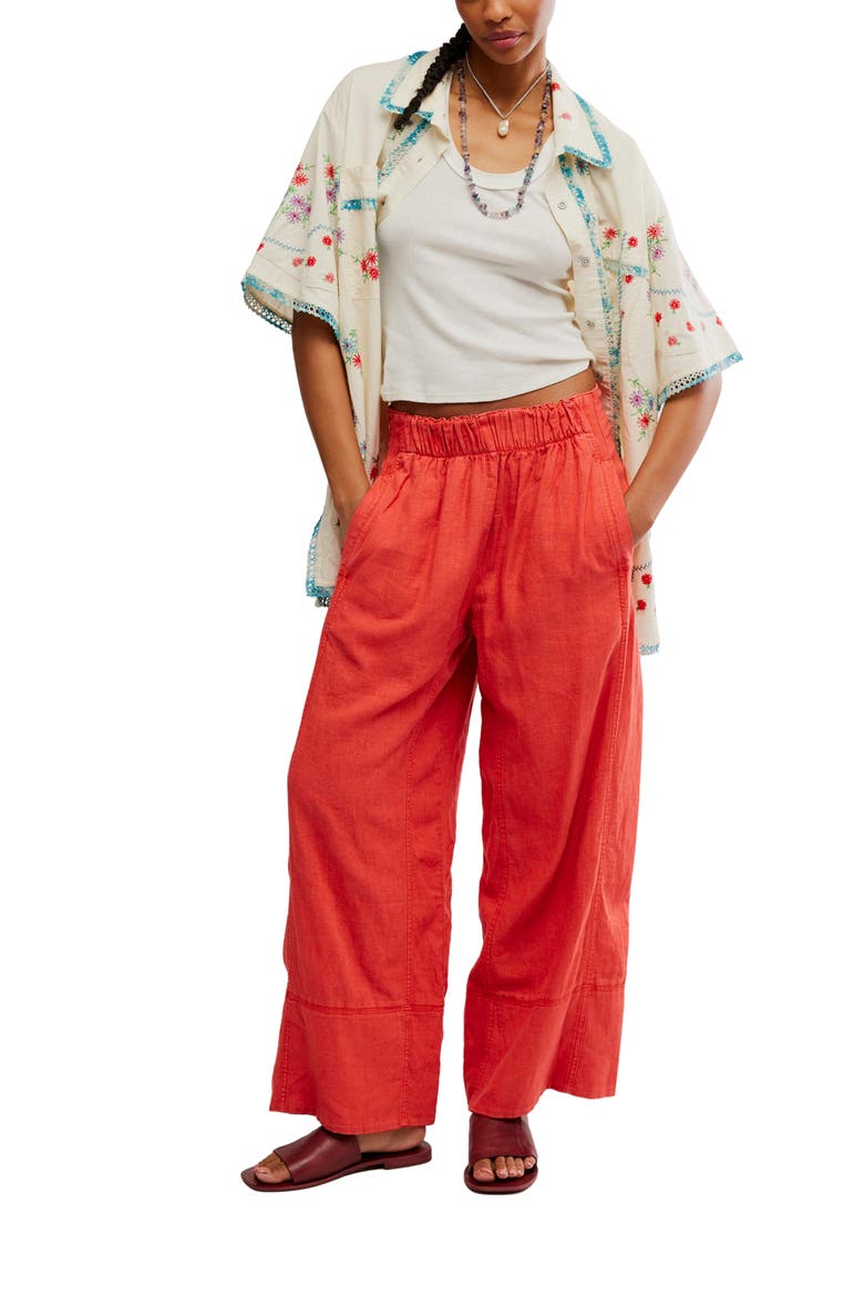 Days End Pull-On Linen Blend Wide Leg Pants, Alternate, color, POPPY RED