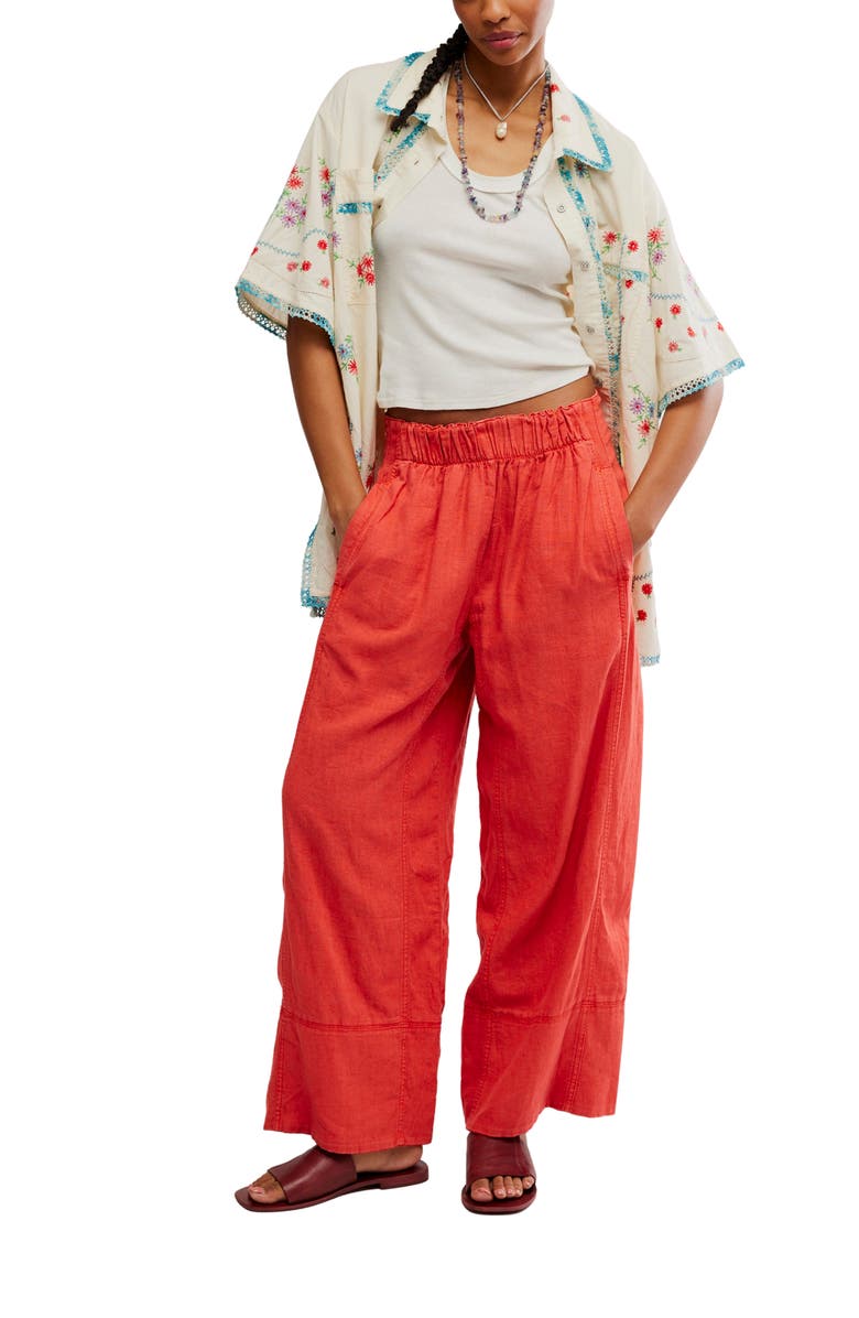 Free People Days End Pull-On Linen Blend Wide Leg Pants, Alternate, color, Poppy Red