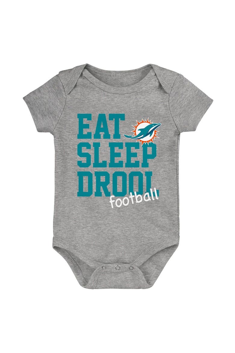 Newborn & Infant Aqua/Orange/Heather Gray Miami Dolphins Three-Pack Eat, Sleep & Drool Retro Bodysuit Set, Alternate, color, Aqua