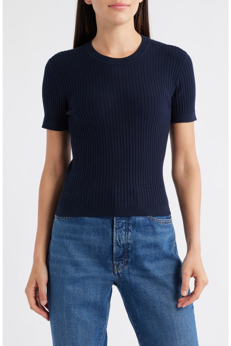 The Fine Cable Knit Top, Main, color, NAVY
