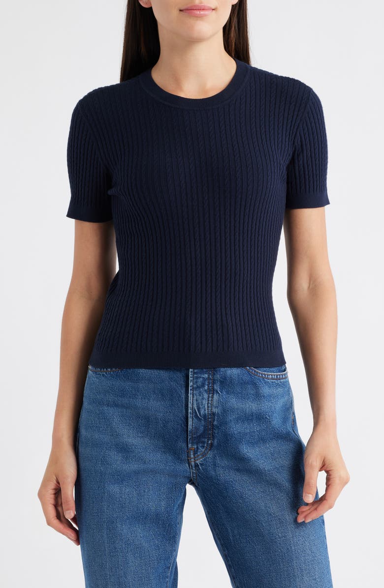 FRAME The Fine Cable Knit Top, Main, color, Navy