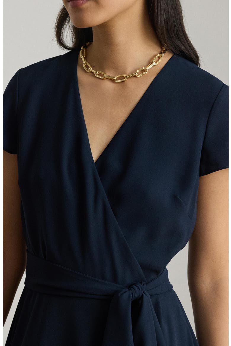 Flutter Sleeve Belted Georgette Dress, Alternate, color, LAUREN NAVY BLUE