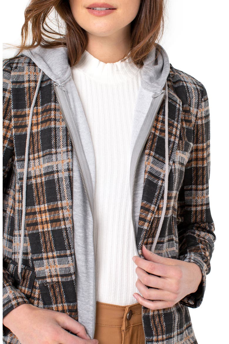 Boyfriend Blazer with Removable Hood, Alternate, color, GREY/ RUST/ BLACK