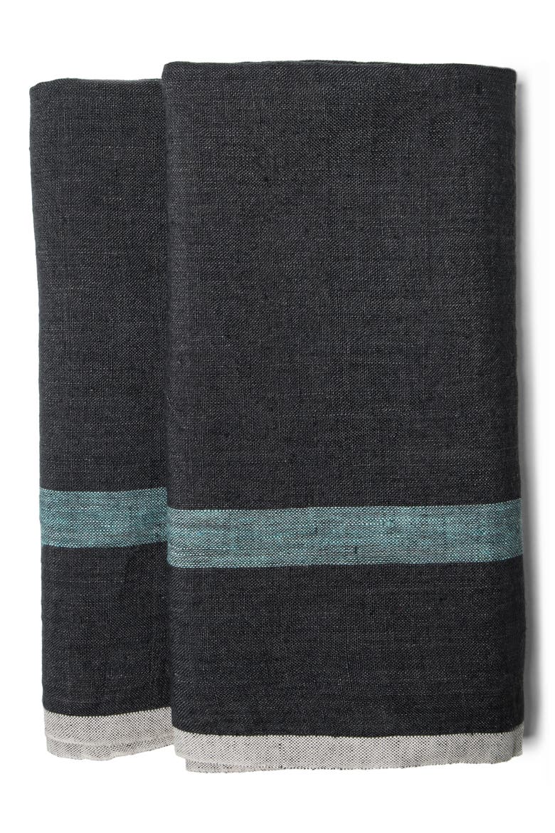 Set of 2 Laundered Linen Tea Towels, Alternate, color, CHARCOAL/ AQUA