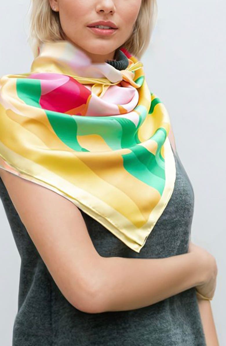 Jessie Zhao New York Double Sided Silk Scarf of The Harvest, Alternate, color, Yellow