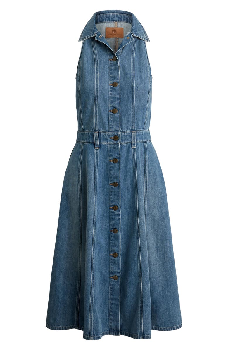 Lauren Ralph Lauren Caluna Denim Button Front Midi Dress, Alternate, color, Galvin Wash