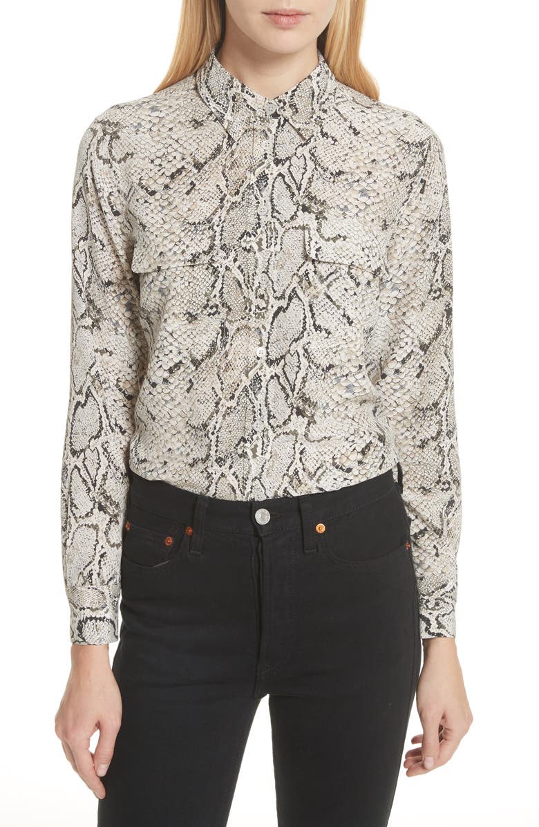 Equipment Slim Signature Python Print Silk Shirt, Main, color,