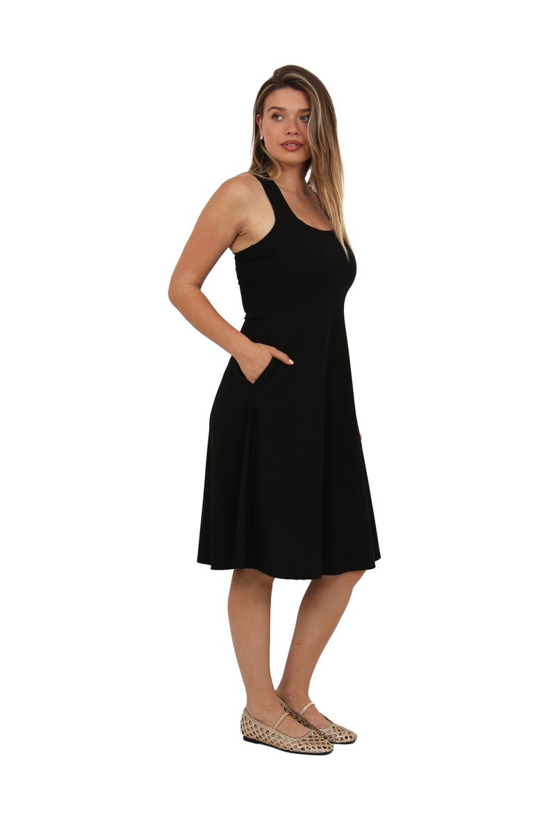 Womens Essential Ribbed Knit Sleeveless Scoop Neck Pocket A-Line Midi Dress, Alternate, color, Black