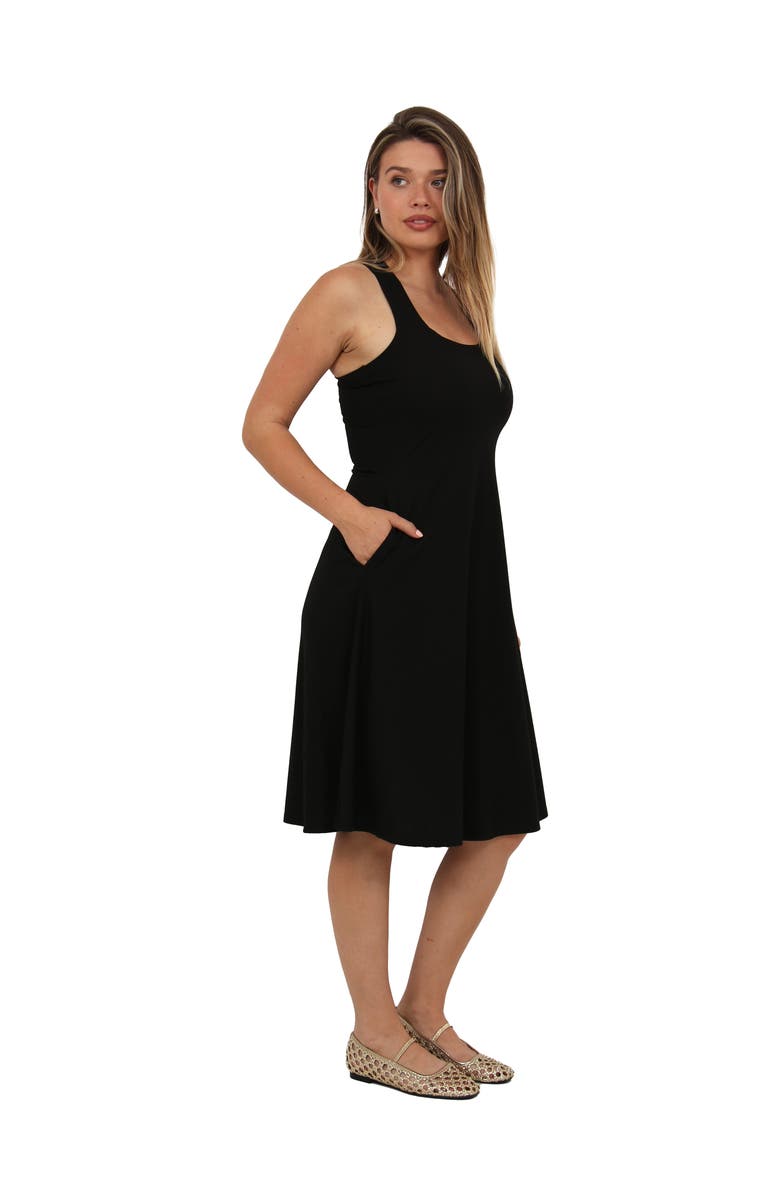 24seven Comfort Apparel Womens Essential Ribbed Knit Sleeveless Scoop Neck Pocket A-Line Midi Dress, Alternate, color, Black