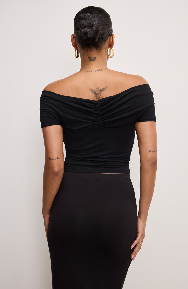Good American Off the Shoulder Twist Jersey Crop Top, Alternate, color, Black001