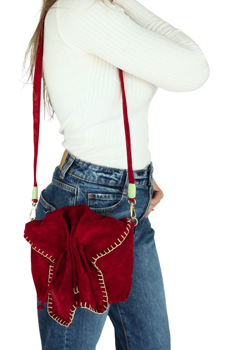 Carlos Falchi Medium Butterfly Suede Leather Bag, Alternate, color, Malbec