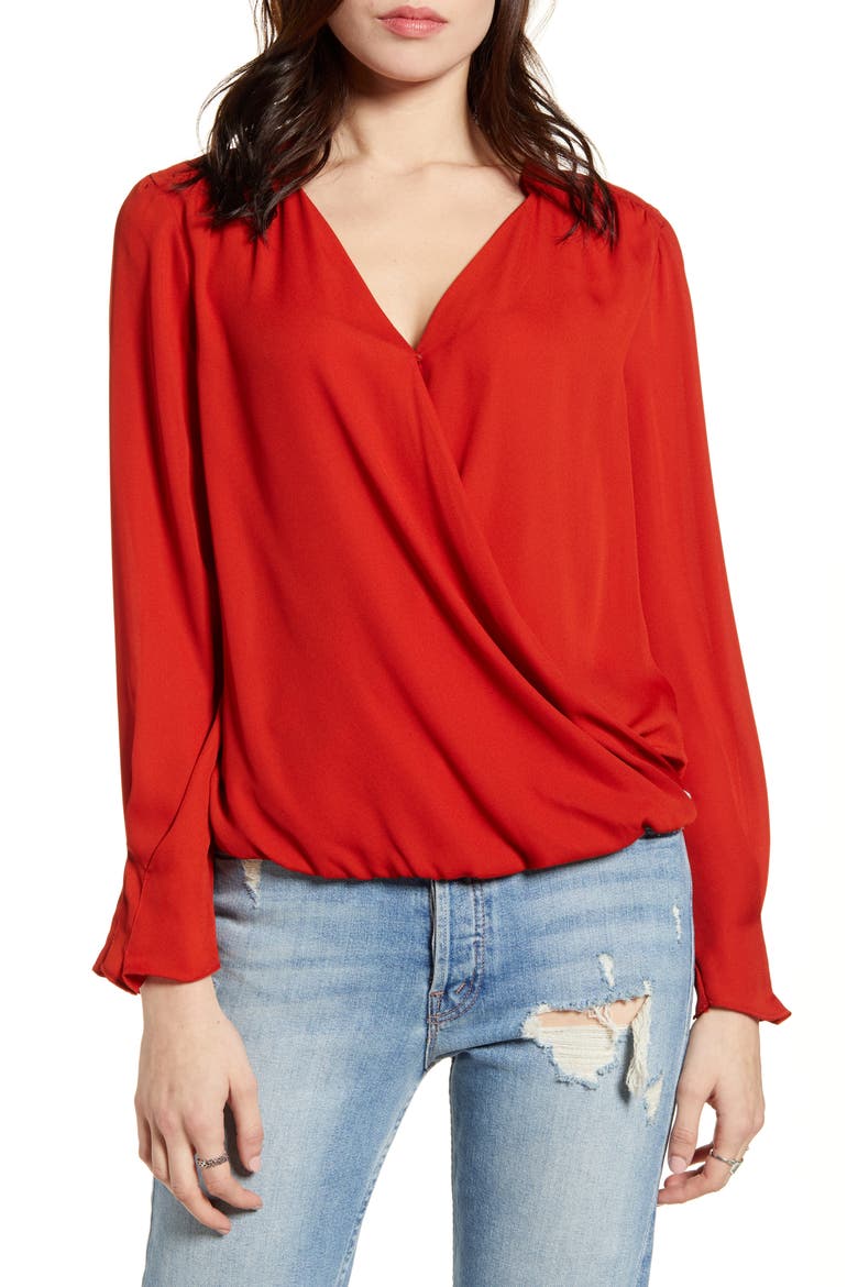 Wrap Look Blouse, Main, color, BRICK