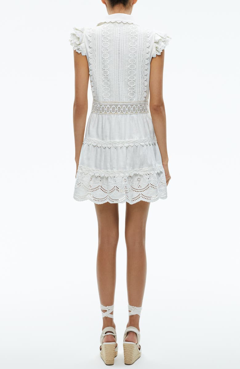Alice + Olivia Meeko Embroidered Eyelet & Lace Trim Cotton Minidress, Alternate, color, Off White