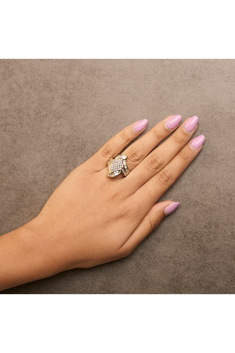 14K Yellow Gold 1-1/3 Cttw Round and Baguette Diamond Bypass Cocktail Ring, Alternate, color, Yellow Gold