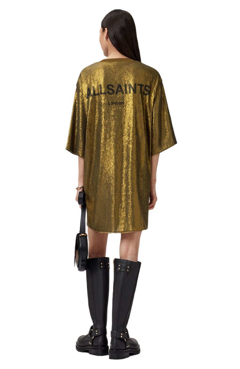 AllSaints Opal Sequin T-Shirt Minidress, Alternate, color, Fango Green