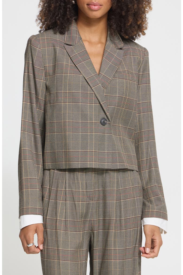 Plaid Cropped Blazer, Main, color, BLACK/TOASTED CHECK