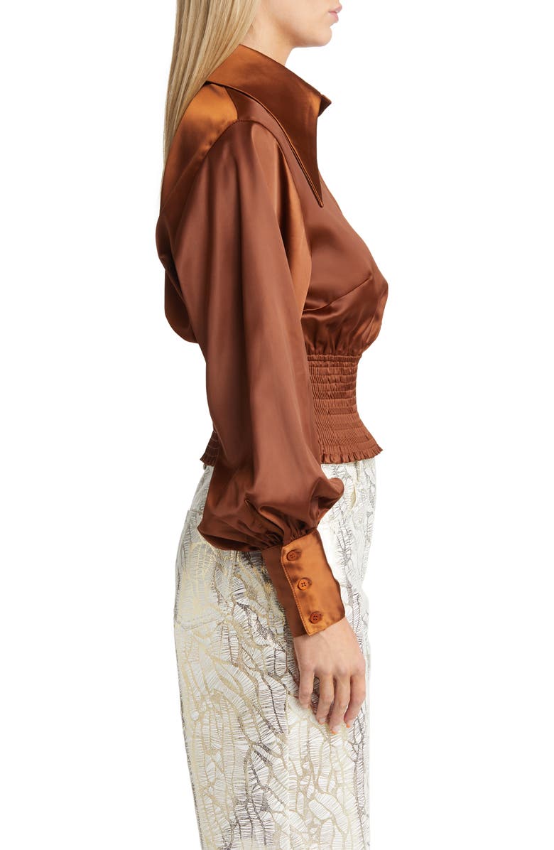 Amy Lynn Smocked Waist Satin Shirt, Alternate, color, 