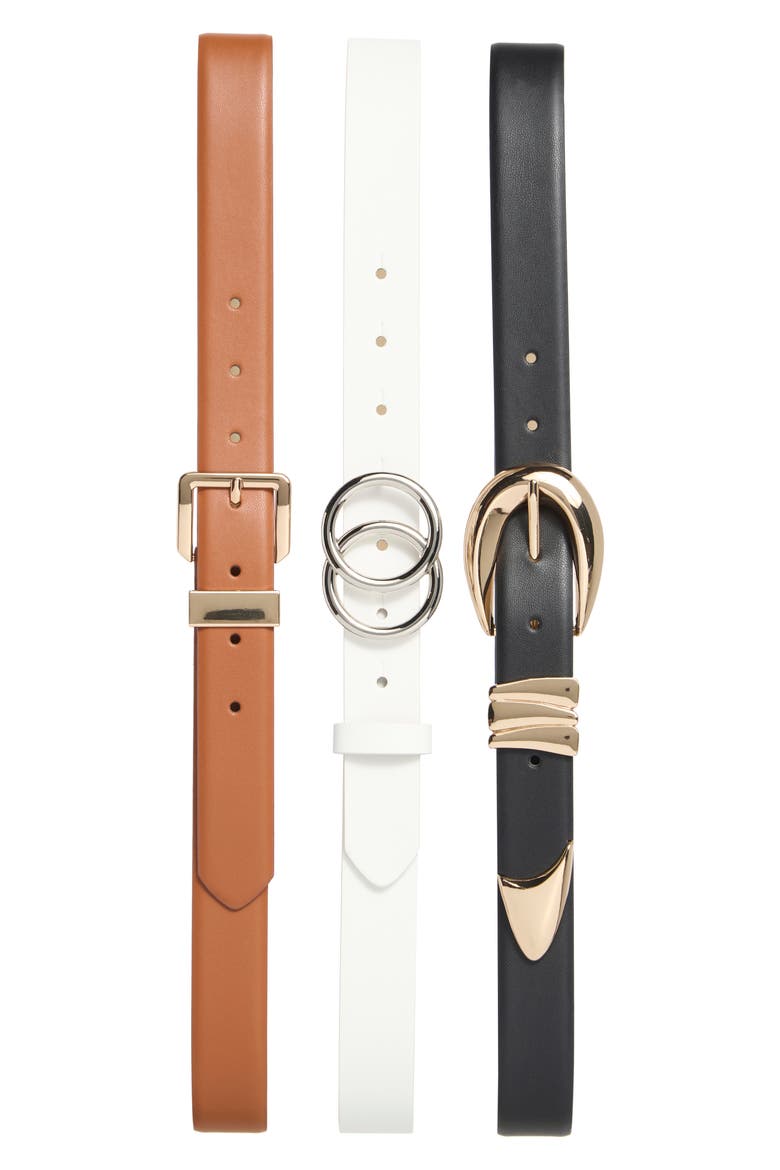 3-for-1 Assorted Belt Set, Main, color, BLACK COGNAC