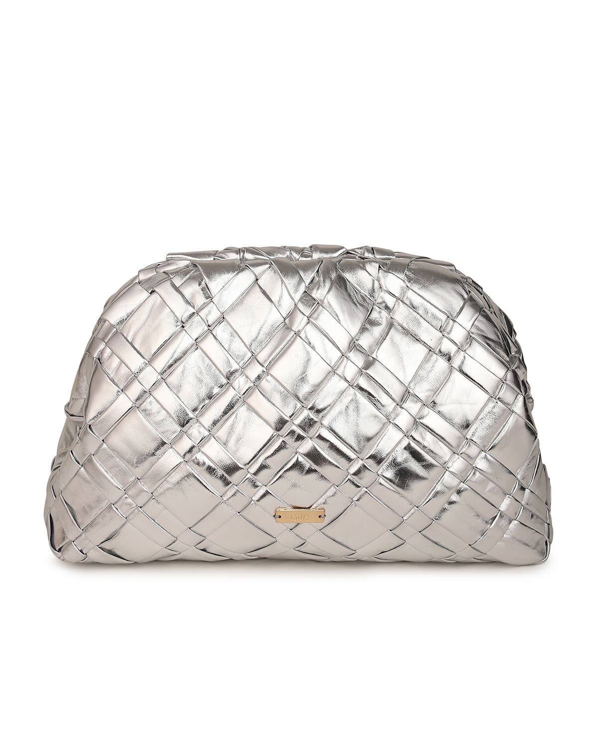 Rafe New York Aya Woven Leather Frame Clutch, Alternate, color, Silver
