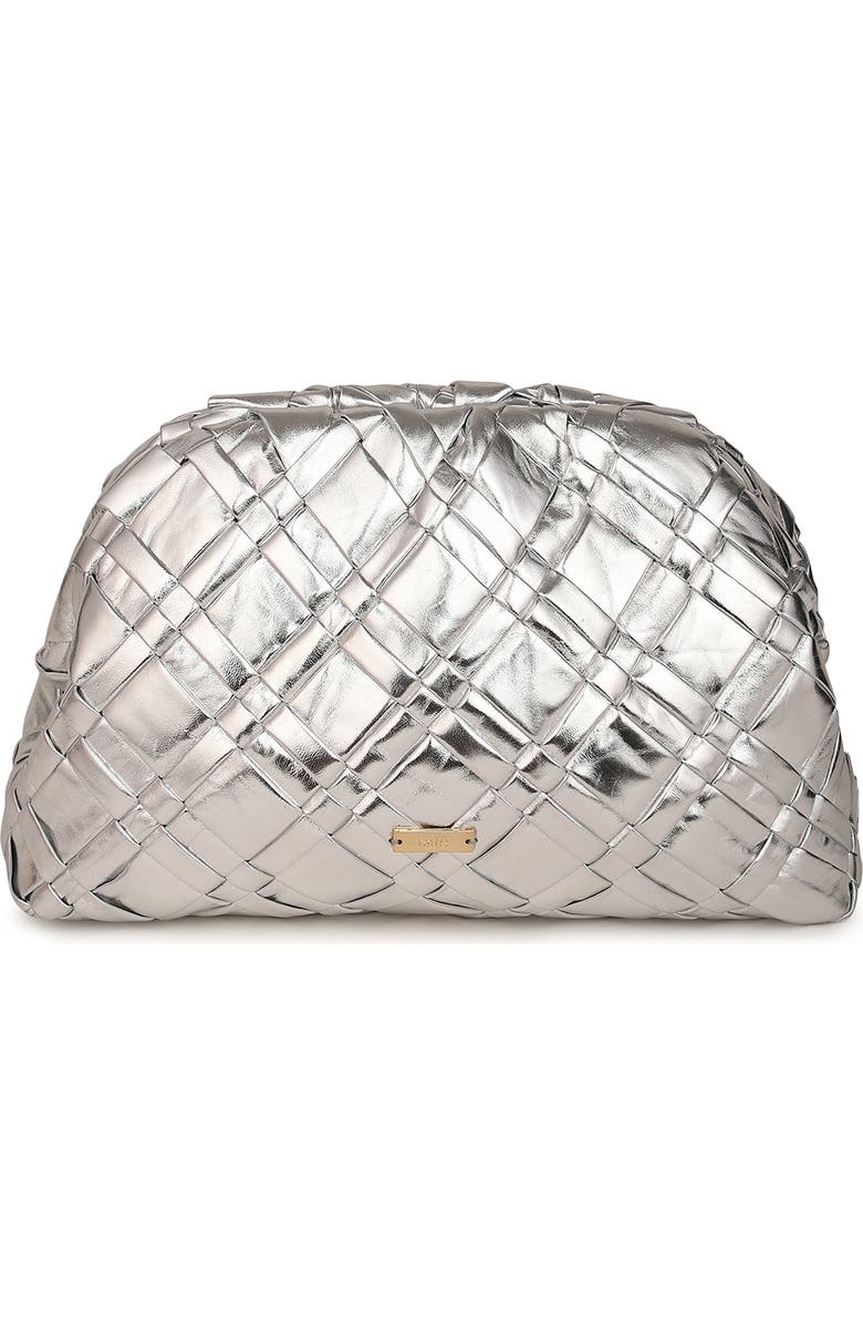 Rafe New York Aya Woven Leather Frame Clutch, Alternate, color, Silver