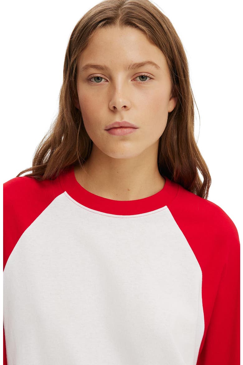 Women's Boxy Raglan Long Sleeve Tee, Alternate, color, White Red Petal