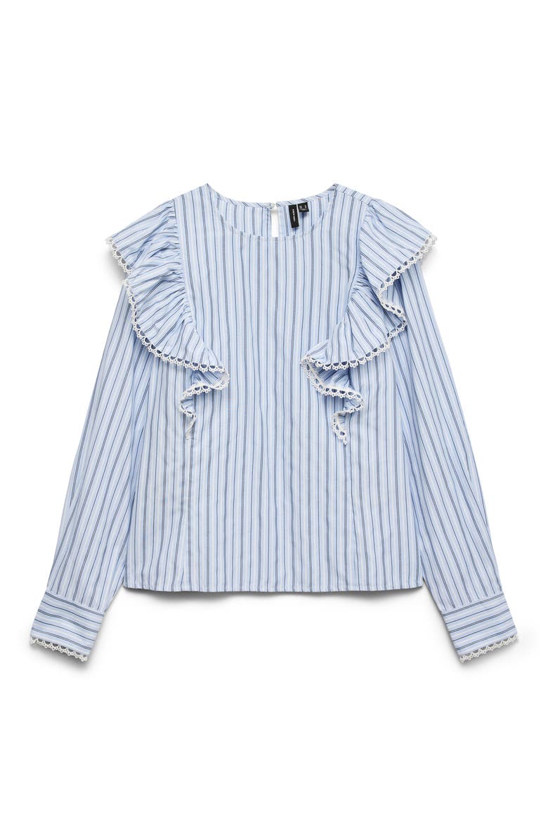 Fanni Embroidered Trim Ruffle Top, Alternate, color, BRUNNERA BLUE W. STRIPES