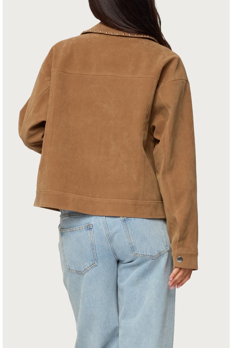Memphis Studded Faux Suede Jacket, Alternate, color, TAN