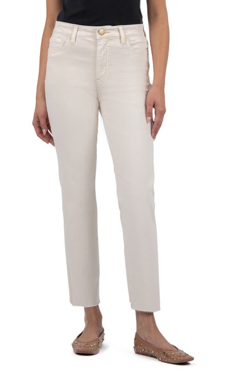 Reese Fab Ab Raw Hem Ankle Slim Straight Leg Jeans (Ecru)