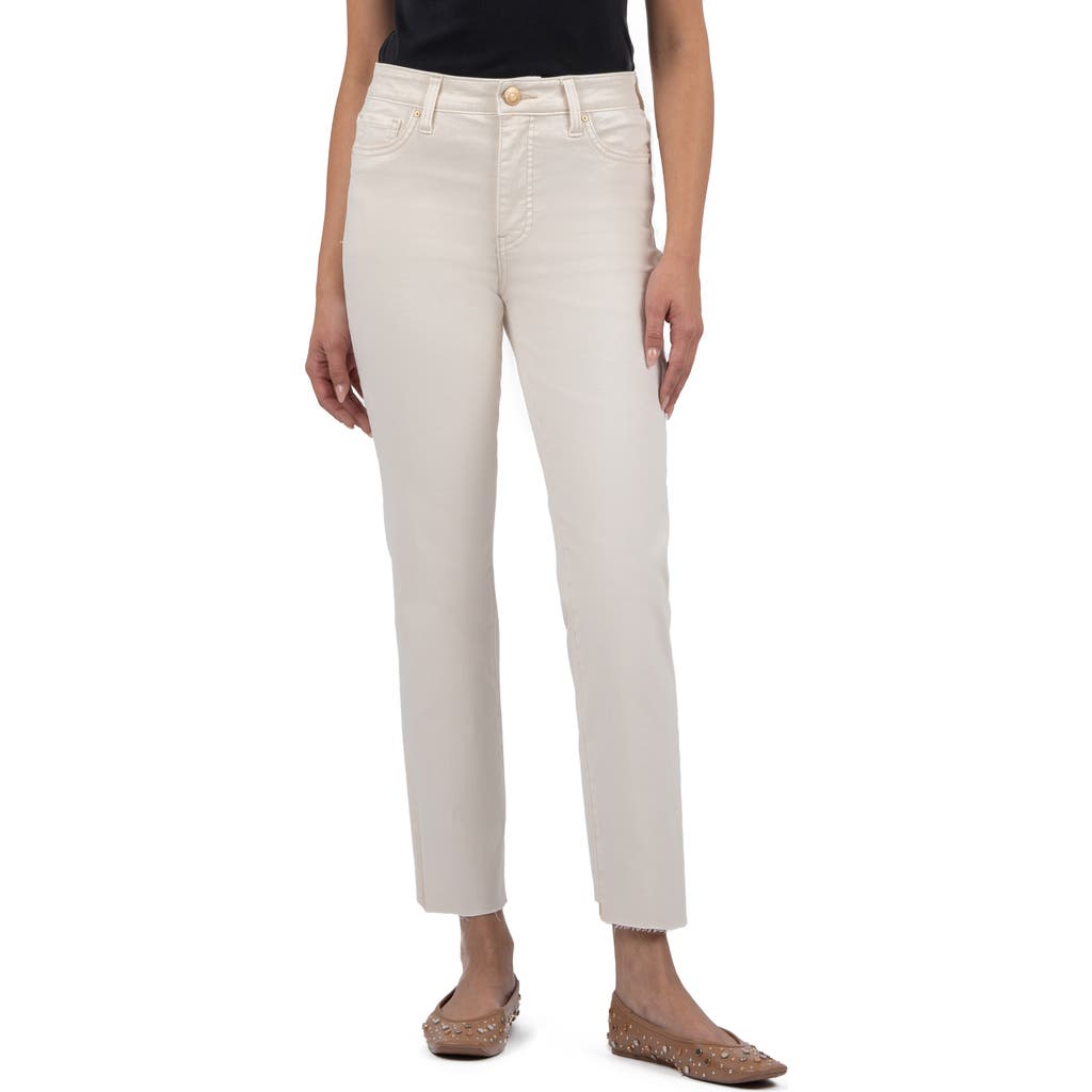 Kut From The Kloth Reese Fab Ab Raw Hem Ankle Slim Straight Leg Jeans In Ecru