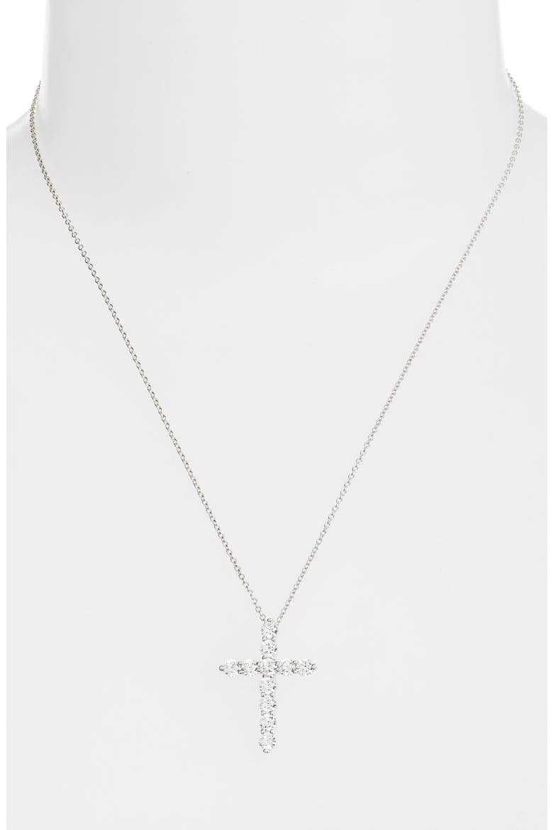 Simulated Diamond Cross Pendant Necklace, Alternate, color, SILVER/ CLEAR