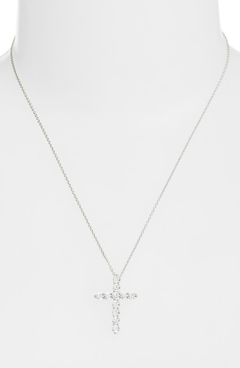 Lafonn Simulated Diamond Cross Pendant Necklace, Alternate, color, 