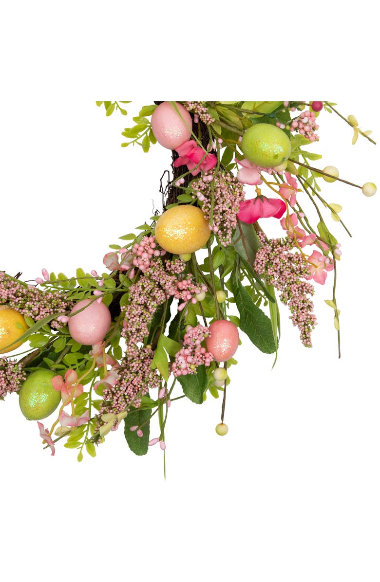Northlight Glittered Eggs and Hibiscus Small Artificial Easter Twig Wreath - 20", Alternate, color, Green