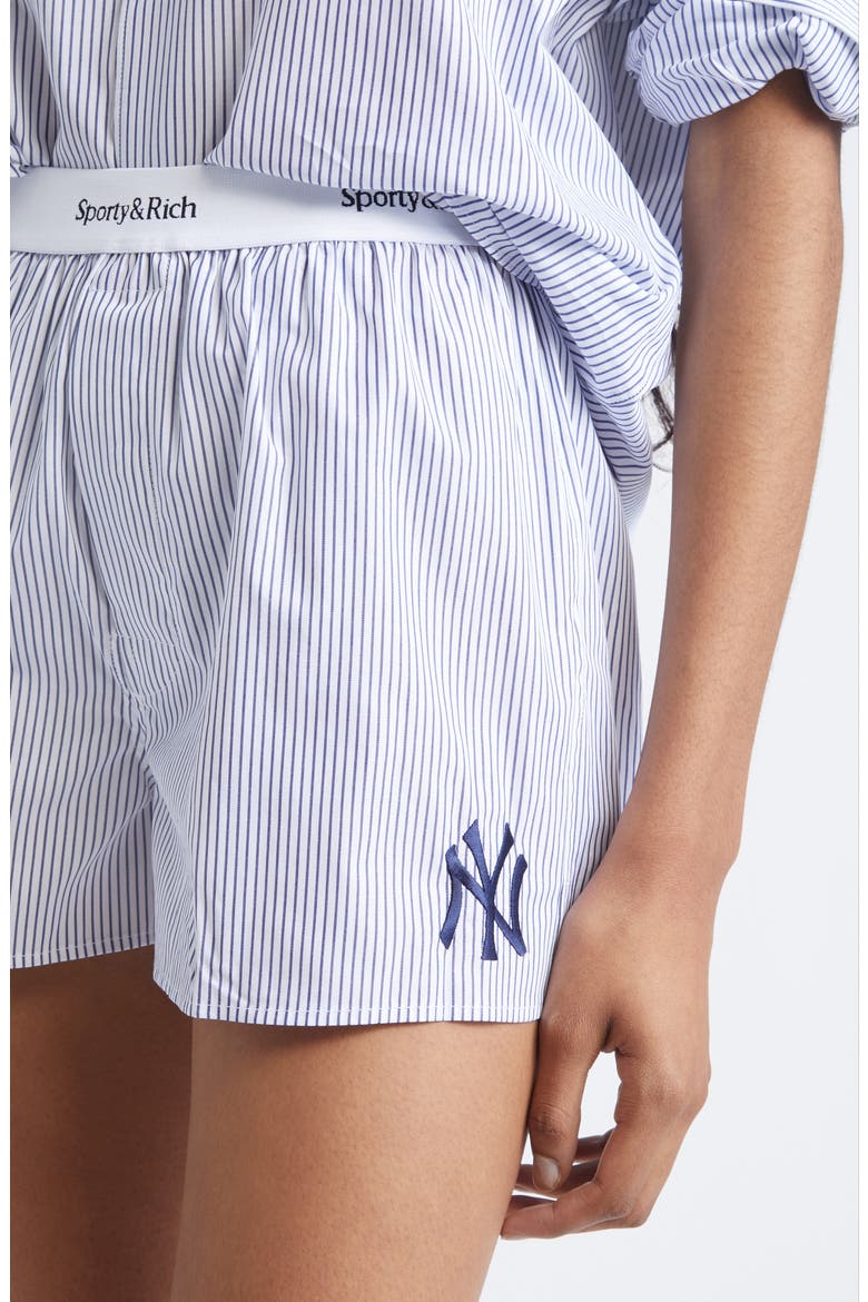 Yankees Serif Logo Cotton Boxer Shorts, Alternate, color, NAVY STRIPED