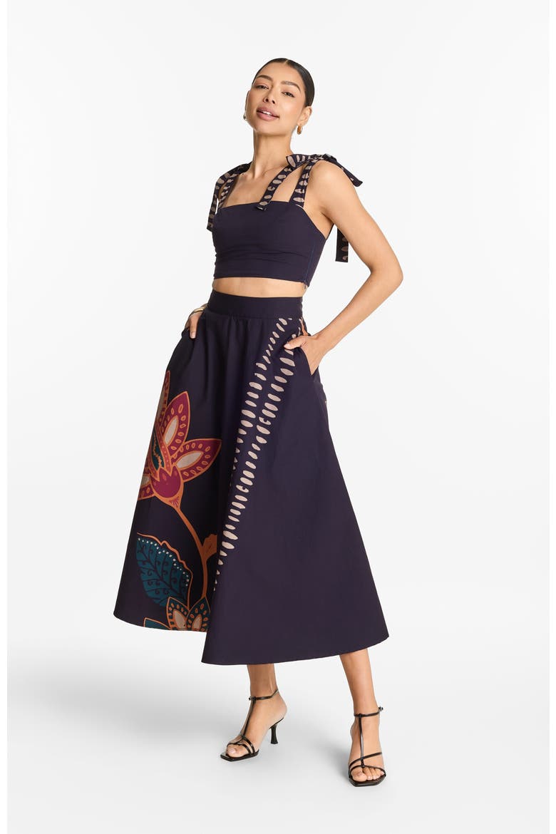 Zya Skirt Razu in Printed Cotton Poplin, Alternate, color, Razu Navy
