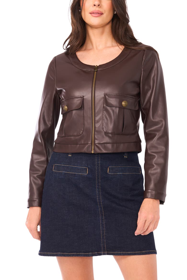 Faux Leather Jacket, Alternate, color, CHOCOLATE