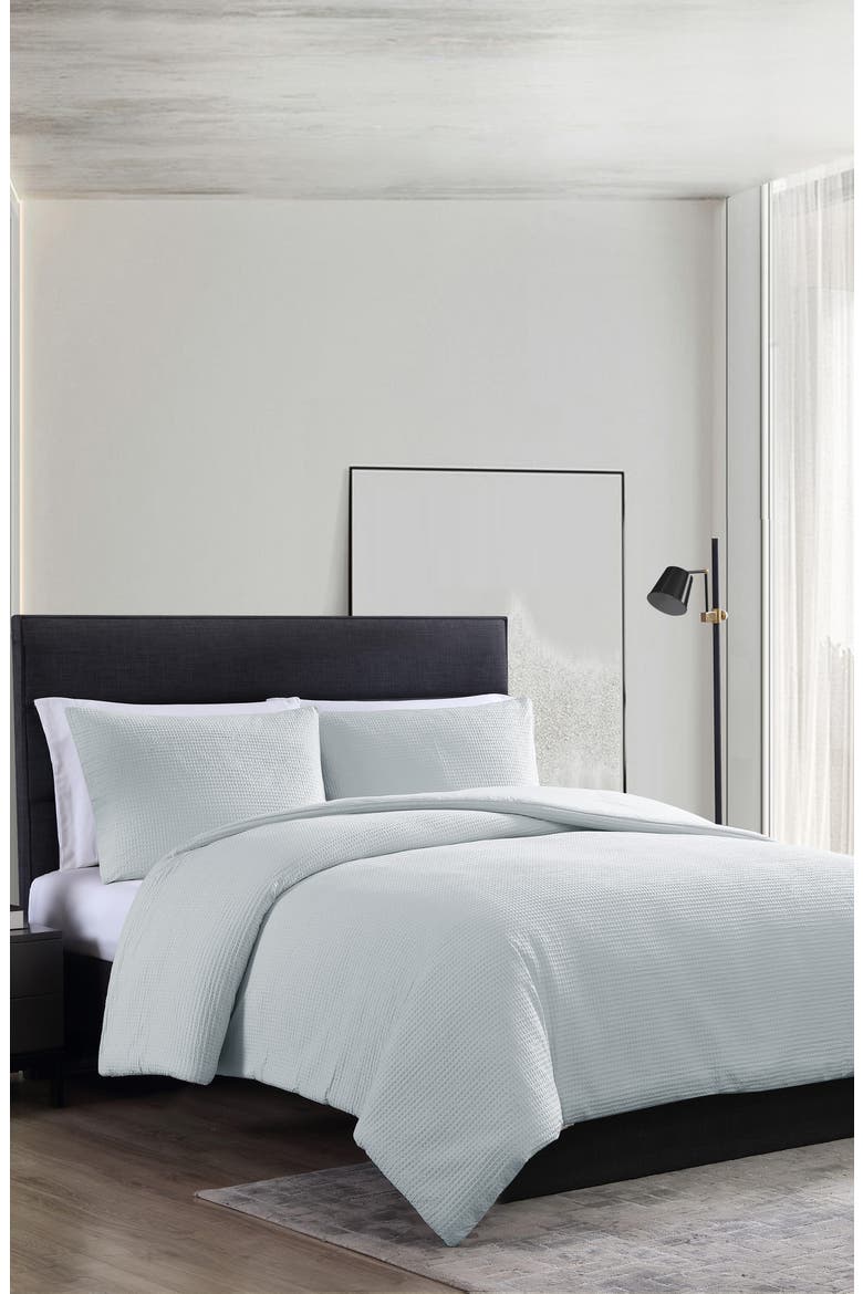 Waffle Piqué Comforter & Shams Set, Main, color, CLEAR BLUE