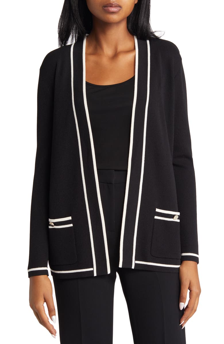 Anne Klein Malibu Tipped Cardigan, Main, color, Anne Black Anne White