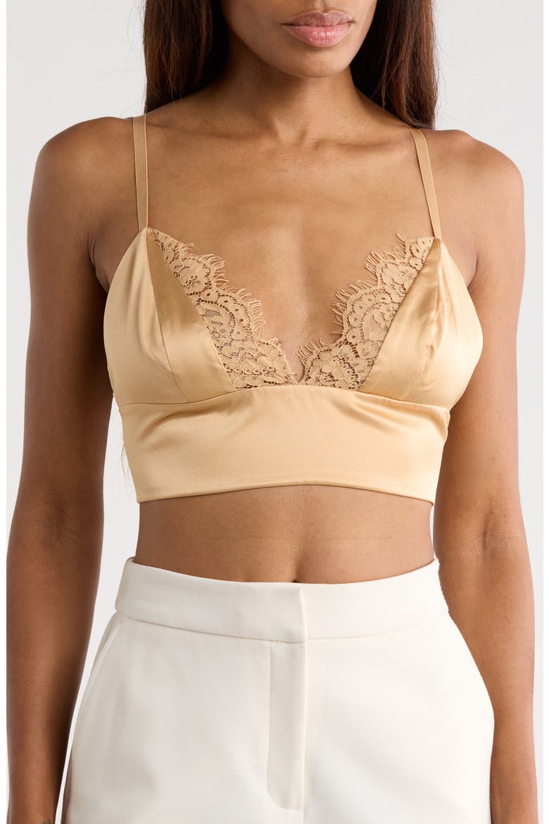 Ginger Lace Trim Silk Bralette, Main, color, LATTE