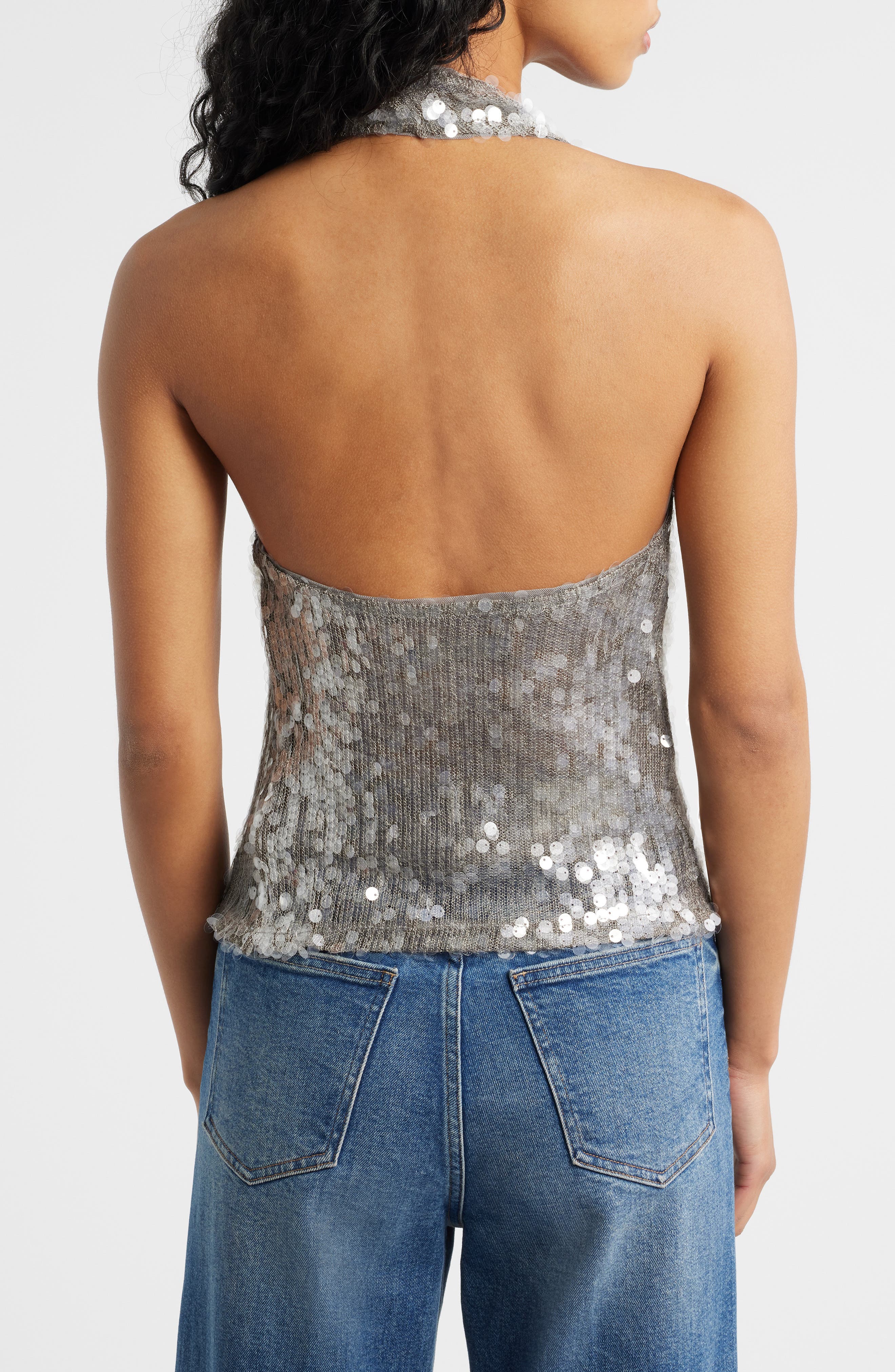 Sleeveless Sequin Halter Top - image 2