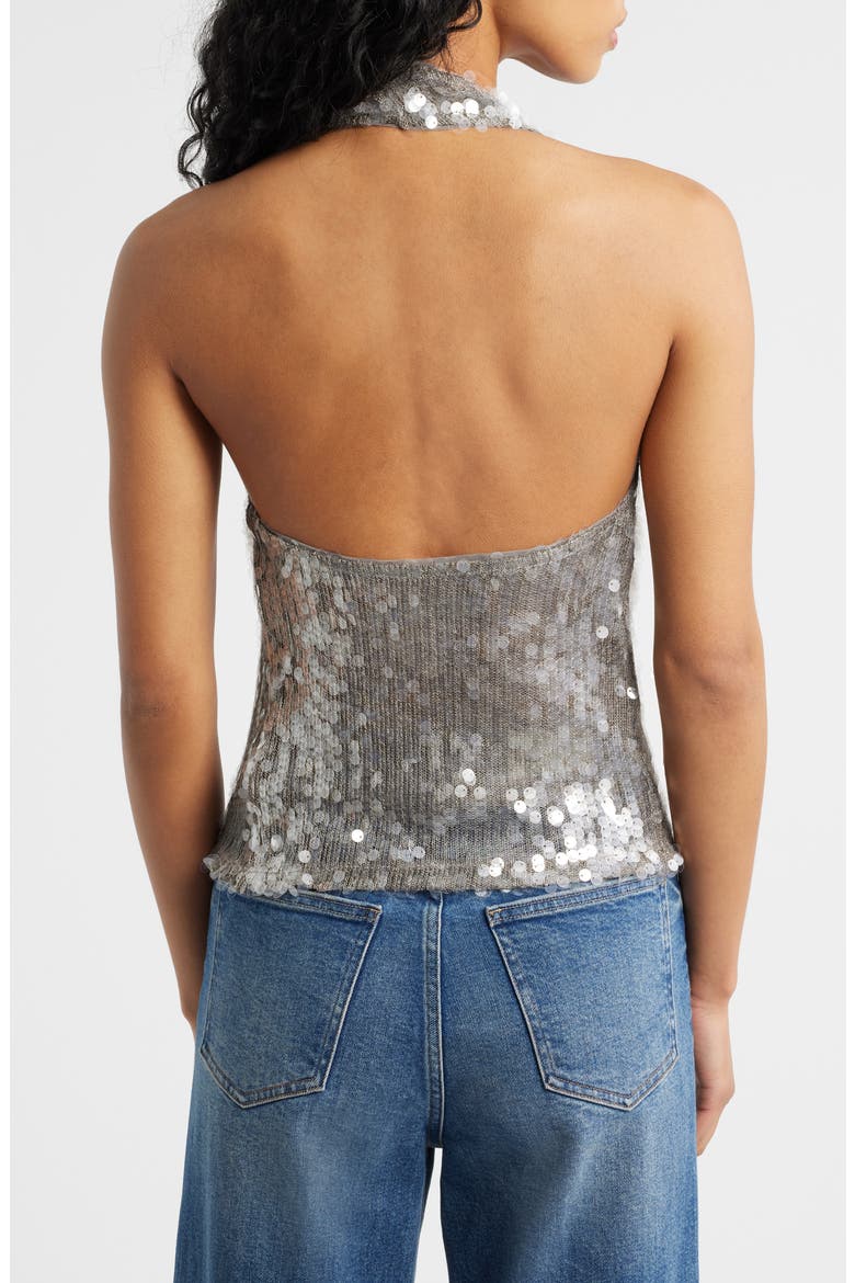 Sleeveless Sequin Halter Top, Alternate, color, SILVER