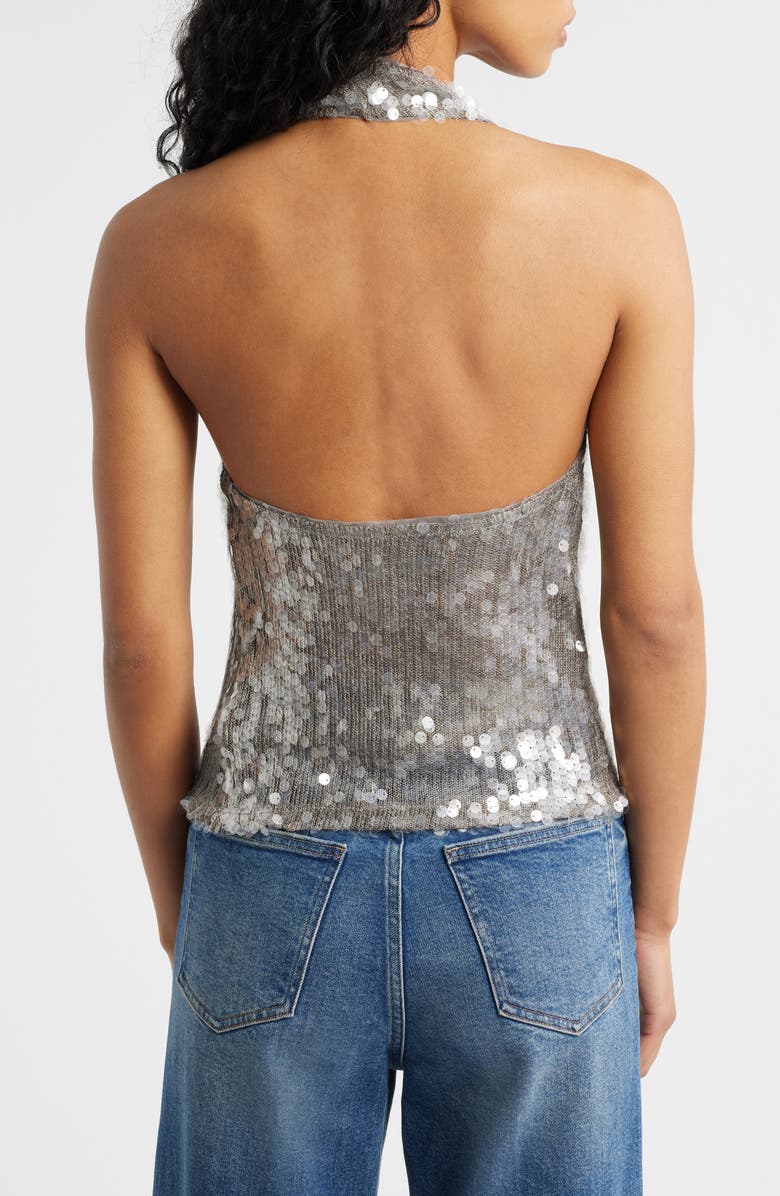 MANGO Sleeveless Sequin Halter Top, Alternate, color, Silver