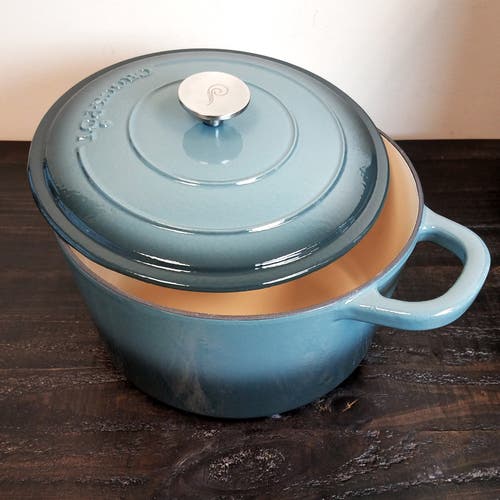 Crock-pot Artisan 7 Quart Round Cast Iron Dutch Oven In Slate Grey In Blue