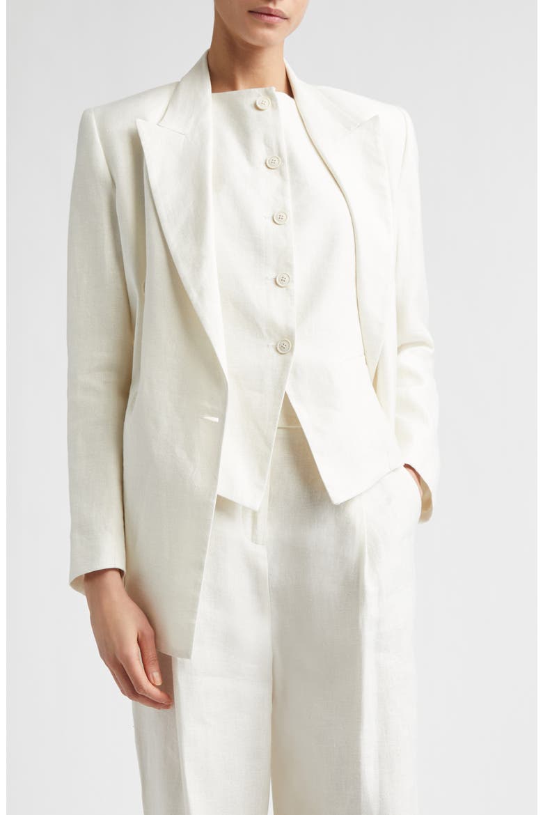Double Breasted Linen Blend Blazer, Main, color, 00 IVORY