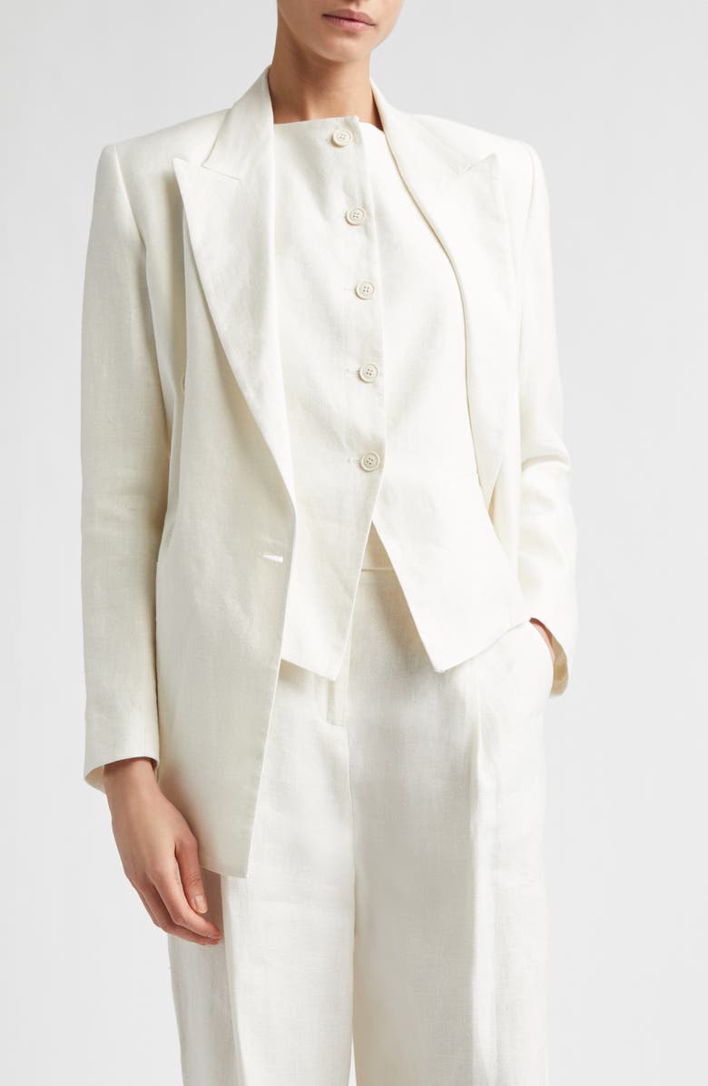 Eleventy Double Breasted Linen Blend Blazer, Main, color, 00 Ivory