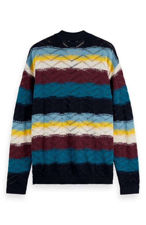 Scotch & Soda Stripe Open Knit Cardigan In Multi