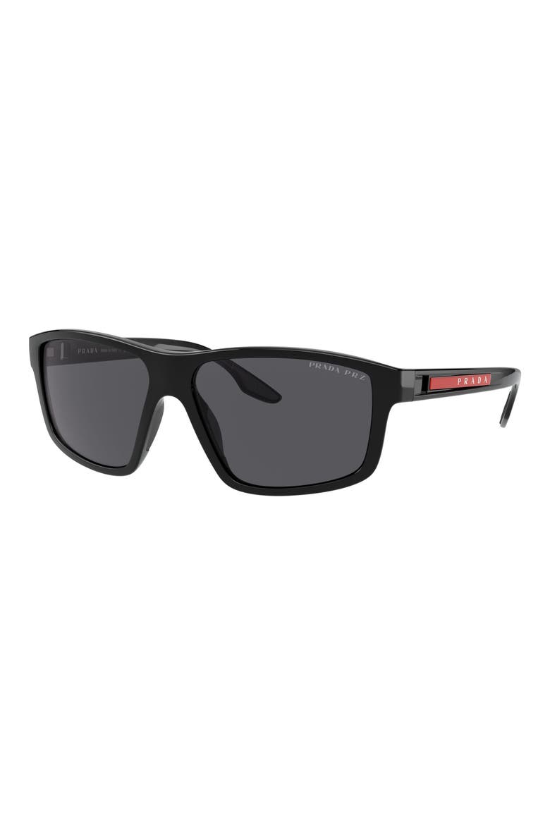 60mm Polarized Rectangular Sunglasses, Alternate, color, BLACK